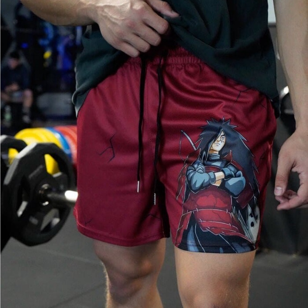 Invicta Kuru Anime x Gym Shorts Mens S Madara Uchiha Naruto Burgundy